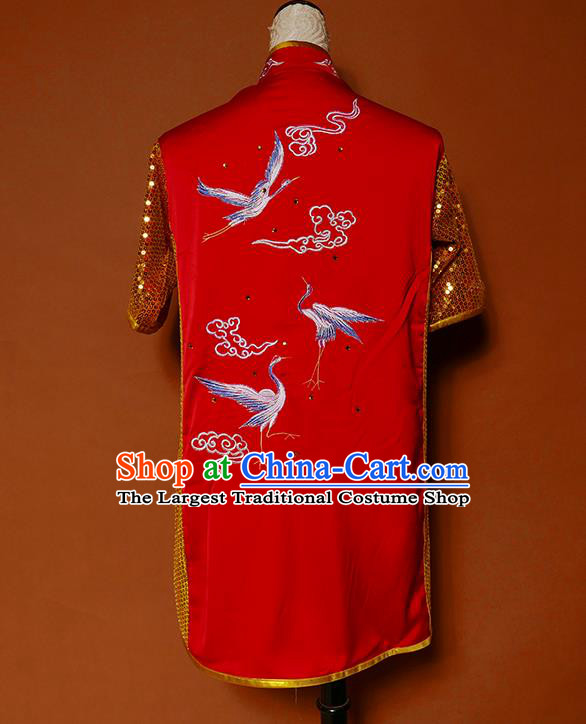 China Wu Shu Chang Boxing Embroidered Red Suits Kung Fu Uniforms Martial Arts Competition Garment Costumes