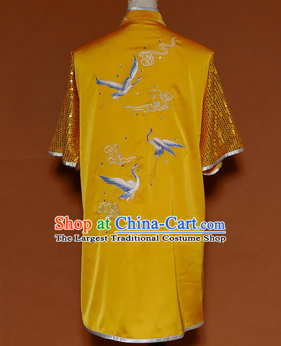 China Martial Arts Competition Garment Costumes Wu Shu Chang Boxing Embroidered Cranes Suits Kung Fu Yellow Uniforms