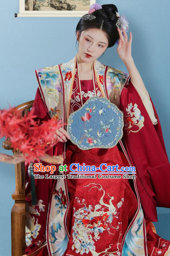 China Song Dynasty Embroidered Historical Garment Costumes Ancient Court Empress Red Hanfu Dress Clothing for Women