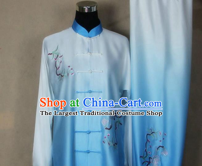 Chinese Martial Arts Competition Embroidered Outfits Tai Ji Training Clothing Tai Chi Kung Fu Blue Suits