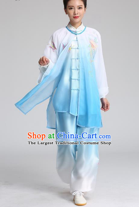 China Martial Arts Tai Ji Competition Suits Tai Chi Training Embroidered Clothing Kung Fu Performance Blue Outfits