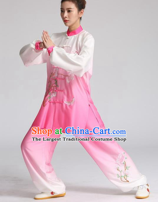 China Tai Chi Training Embroidered Clothing Kung Fu Performance Outfits Martial Arts Tai Ji Competition Pink Suits