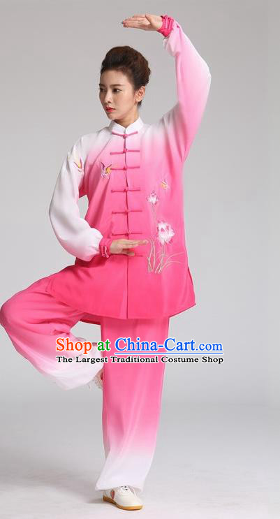 China Martial Arts Tai Ji Embroidered Orchids Rosy Suits Tai Chi Training Clothing Kung Fu Competition Outfits