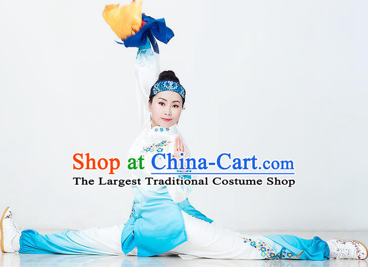 China Martial Arts Kung Fu Embroidered Plum Clothing Tai Chi Competition Blue Outfits Tai Ji Sword Performance Suits