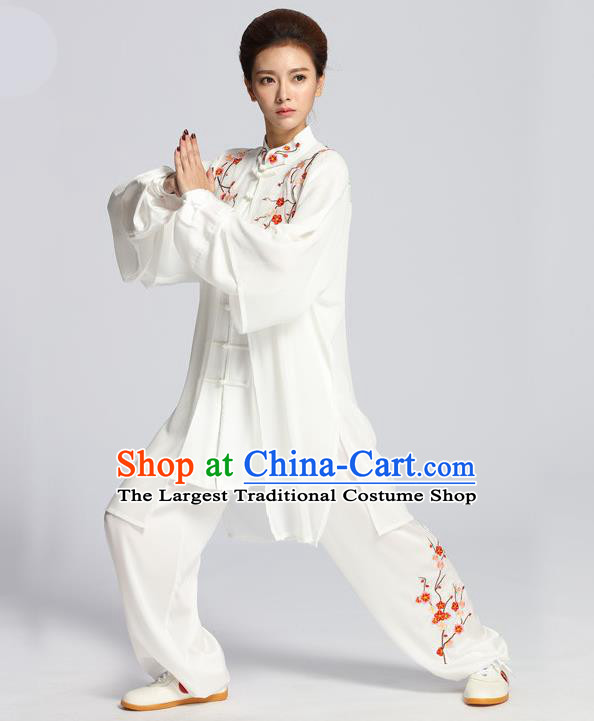 China Tai Ji Sword Performance Suits Martial Arts Kung Fu Embroidered Plum Clothing Tai Chi Competition White Outfits