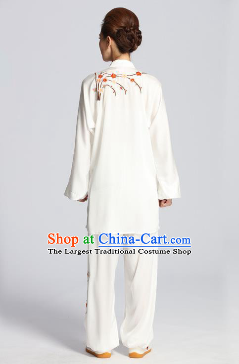China Tai Ji Sword Performance Suits Martial Arts Kung Fu Embroidered Plum Clothing Tai Chi Competition White Outfits