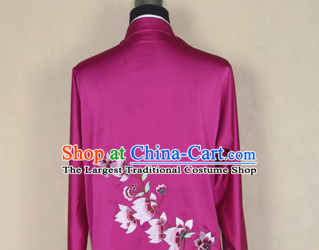 China Tai Chi Competition Purple Outfits Tai Ji Sword Performance Suits Martial Arts Kung Fu Embroidered Mangnolia Clothing