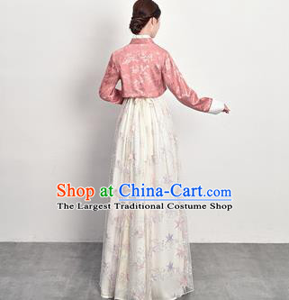 Ancient Korea Female Garment Costumes Traditional Asian Palace Princess Pink Blouse and White Dress Outfits Korean Court Dress