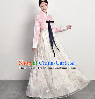 Korean Court Dress Ancient Korea Female Garment Costumes Traditional Asian Palace Princess Pink Blouse and White Dress Outfits