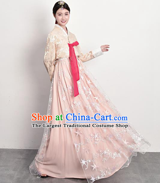 Korean Palace Princess Beige Blouse and Pink Dress Outfits Traditional Asian Court Dress Korea Ancient Female Garment Costumes