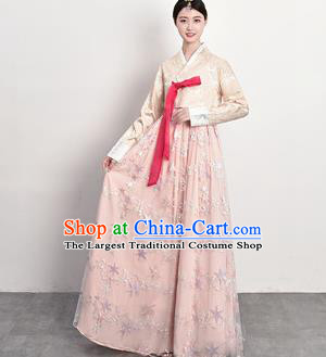 Korean Palace Princess Beige Blouse and Pink Dress Outfits Traditional Asian Court Dress Korea Ancient Female Garment Costumes