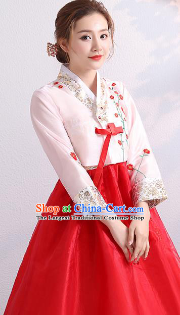 Korean Palace Princess Embroidered Pink Blouse and Red Dress Traditional Wedding Outfits Asian Bride Dress Korea Ancient Court Garment Costumes