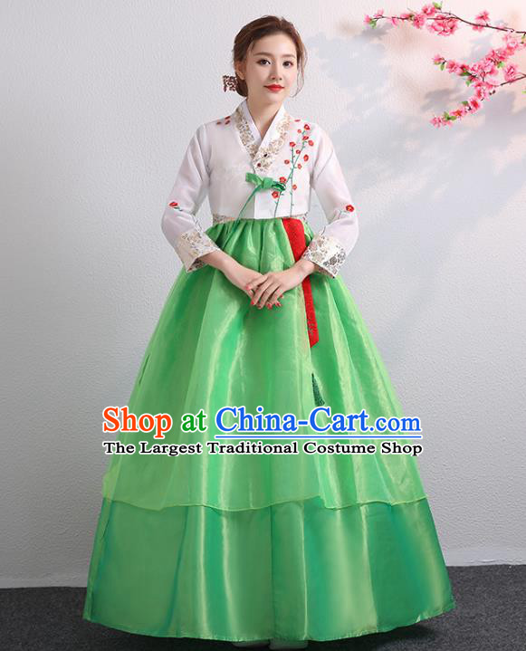 Asian Korea Traditional Wedding Outfits Bride Dress Ancient Court Garment Costumes Korean Palace Princess Embroidered White Blouse and Green Dress
