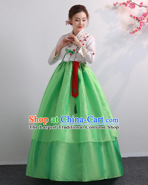 Asian Korea Traditional Wedding Outfits Bride Dress Ancient Court Garment Costumes Korean Palace Princess Embroidered White Blouse and Green Dress