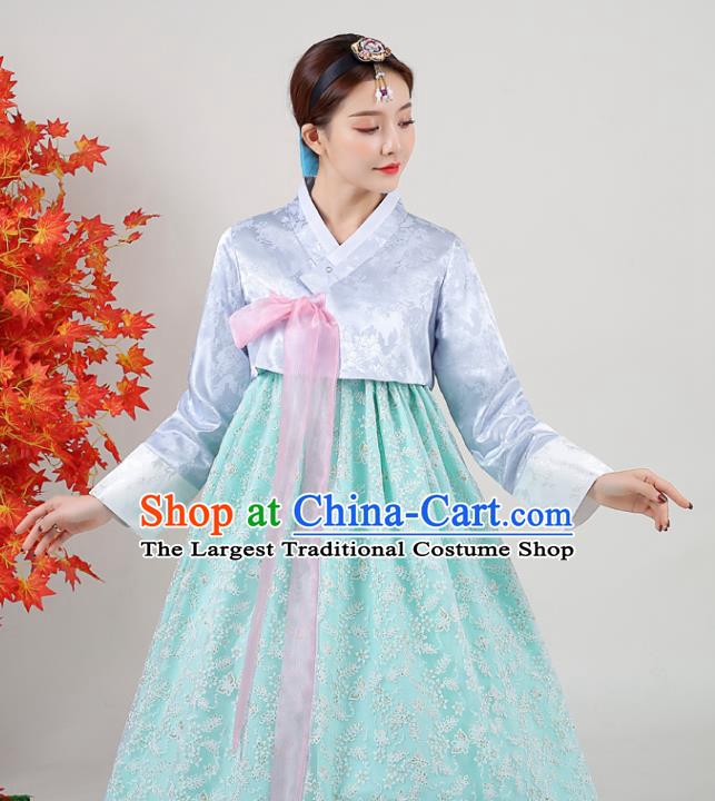 Korean Court Hanbok Blue Blouse and Green Dress Classical Dance Outfits Traditional Wedding Dress Asian Korea Ancient Bride Garment Costumes