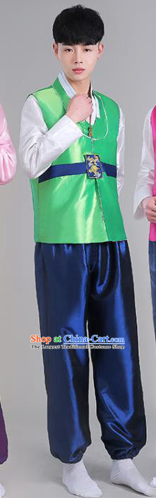 Korea Traditional Wedding Suits Stage Performance Clothing Green Vest White Shirt and Navy Pants Korean Male Costumes