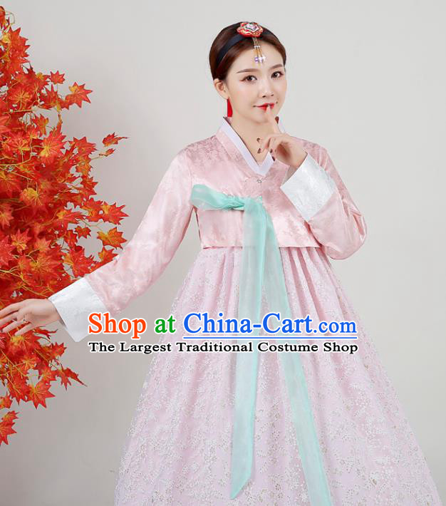 Asian Korea Court Peach Pink Blouse and Dress Classical Dance Outfits Korean Traditional Wedding Dress Ancient Bride Garment Costumes