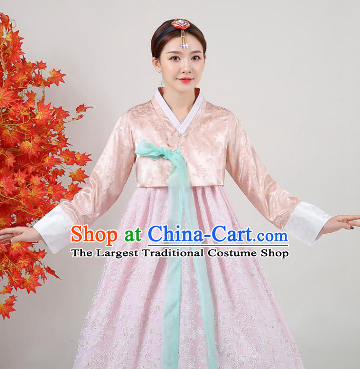 Korean Traditional Wedding Dress Asian Korea Ancient Bride Garment Costumes Court Champagne Blouse and Pink Dress Classical Dance Outfits