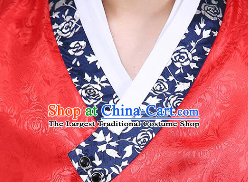 Korea Court Clothing Korean Prince Red Vest White Shirt and Navy Pants Costumes Traditional Male Wedding Hanbok Suits