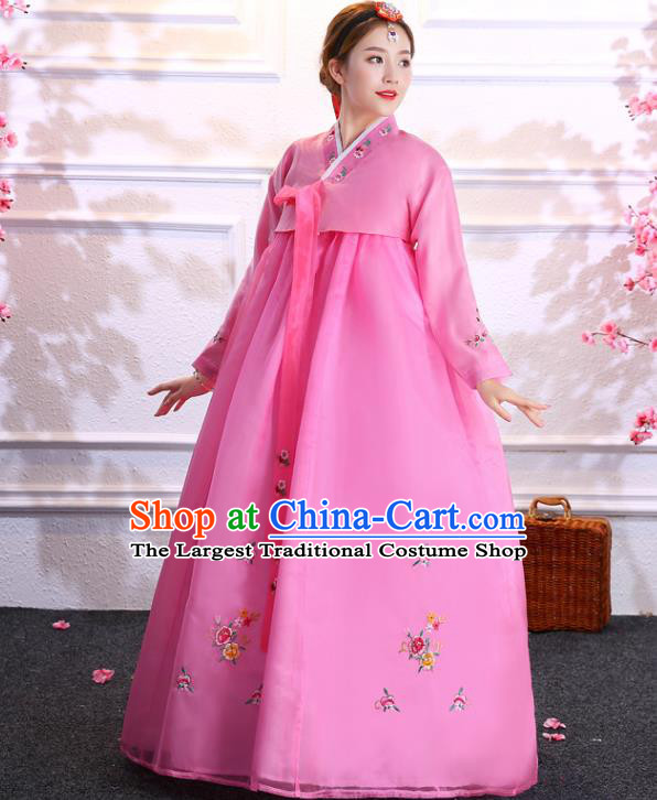 Korea Ancient Princess Clothing Traditional Hanbok Embroidered Pink Blouse and Dress Asian Korean Court Uniforms