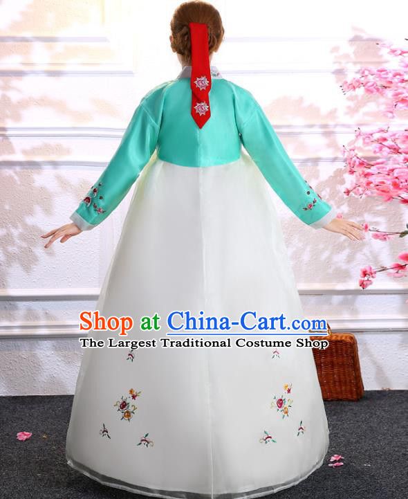 Asian Korean Court Uniforms Korea Ancient Princess Clothing Traditional Hanbok Embroidered Green Blouse and Beige Dress