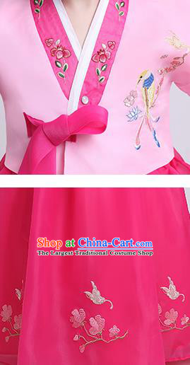 Asian Korea Traditional Girl Hanbok Clothing Korean Court Princess Garment Costumes Children Embroidered Pink Blouse and Rosy Dress