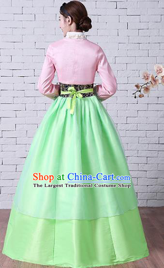 Asian Korea Wedding Clothing Classical Embroidered Pink Blouse and Green Dress Korean Court Hanbok Traditional Bride Fashion Garments