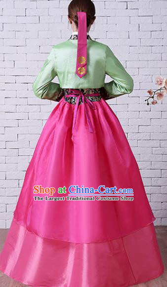 Korean Court Hanbok Asian Traditional Bride Fashion Garments Korea Wedding Clothing Classical Embroidered Green Blouse and Rosy Dress