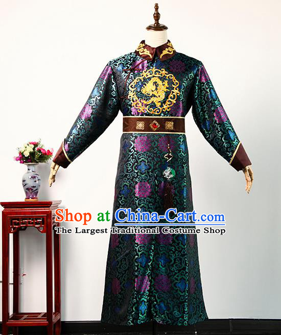 Chinese Qing Dynasty Royal Highness Casual Costume Ancient Emperor Clothing Story of Yanxi Palace Monarch Qianlong Atrovirens Imperial Robe