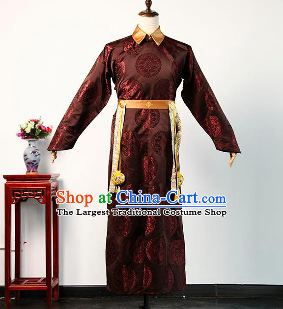 Chinese Qing Dynasty Childe Casual Costume Ancient Prince Clothing TV Story of Yanxi Palace Fucha Fu Heng Brown Robe