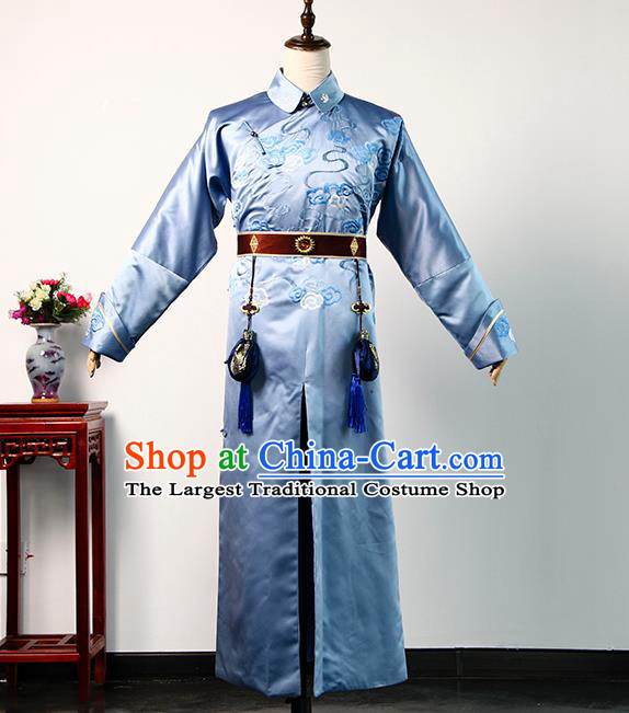 Chinese Ancient Royal Prince Clothing TV Story of Yanxi Palace Young Qi Blue Robe Qing Dynasty Childe Costume