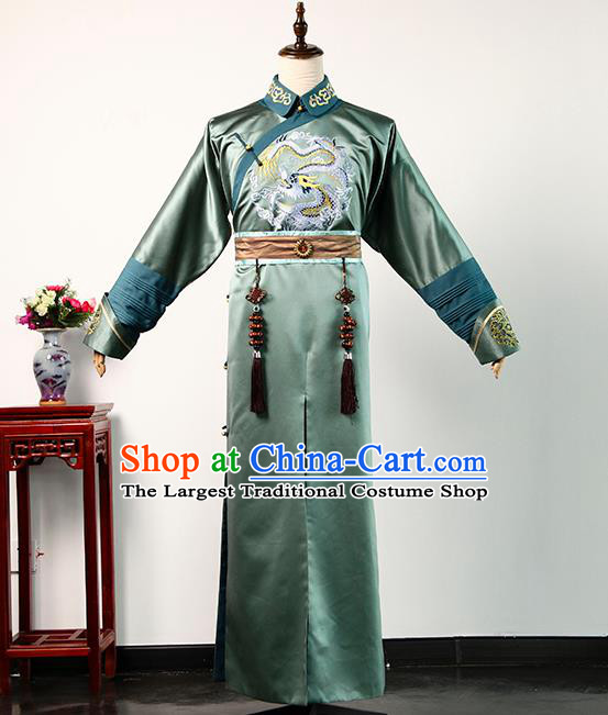 Chinese TV Story of Yanxi Palace Royal Highness Green Long Robe Qing Dynasty Manchu Childe Costume Ancient Noble Prince Clothing