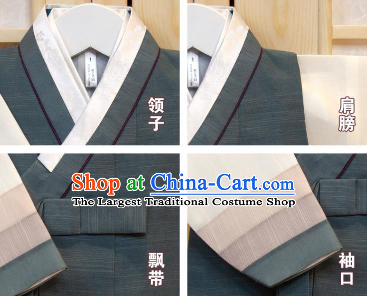 Korea Traditional Fashion Clothing Atrovirens Vest Beige Shirt and Grey Pants Children Garment Costumes Korean Boys Prince Birthday Hanbok