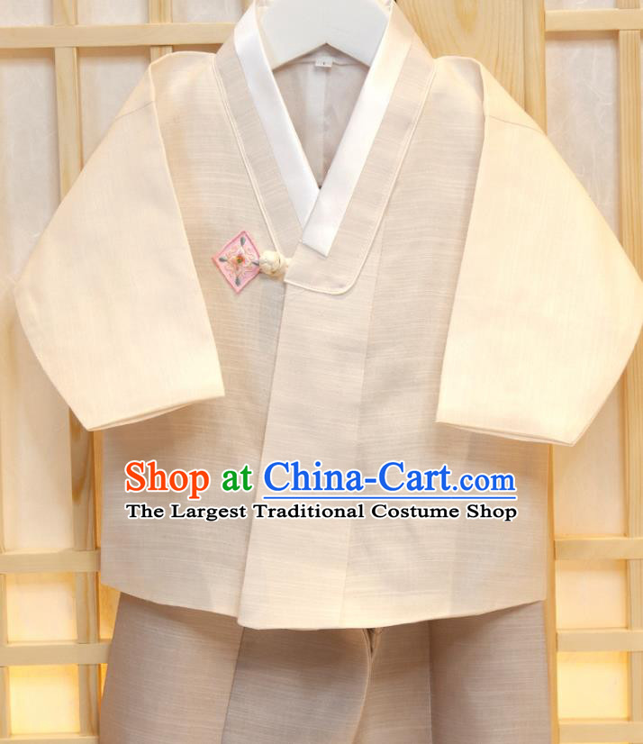 Korean Boys Prince Birthday Hanbok Korea Traditional Fashion Clothing Grey Vest Beige Shirt and Pants Children Garment Costumes