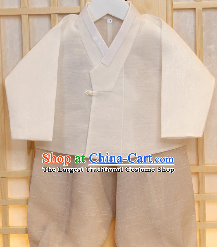 Korean Children Garment Costumes Boys Prince Birthday Hanbok Korea Traditional Fashion Clothing Blue Vest White Shirt and Beige Pants