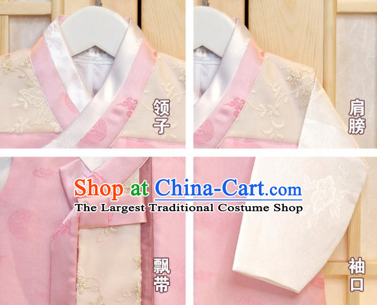 Korea Boys Prince Birthday Hanbok Costumes Korean Traditional Fashion Clothing Children Garment Pink Vest White Shirt and Navy Pants