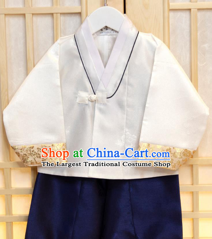 Korean Boys Prince Birthday Hanbok Costumes Korea Traditional Fashion Clothing Children Garment Orange Vest White Shirt and Navy Pants