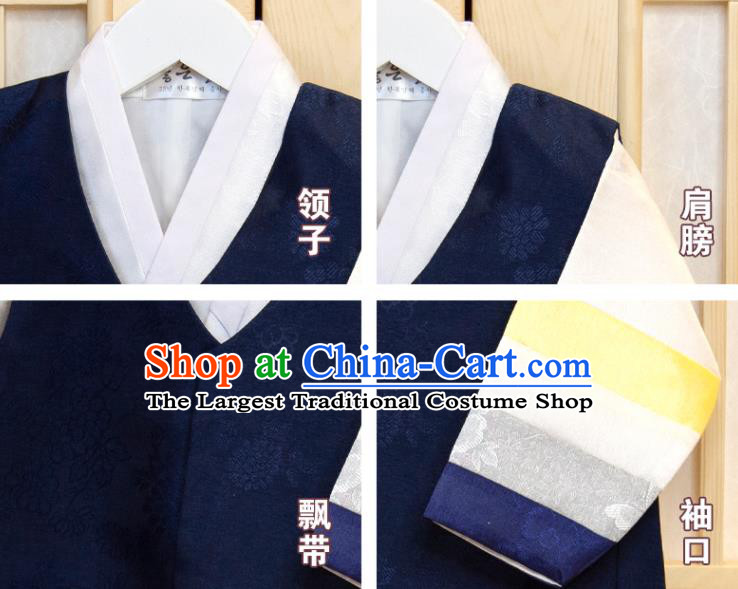 Korean Children Garment Navy Vest White Shirt and Yellow Pants Boys Prince Birthday Hanbok Costumes Korea Traditional Fashion Clothing
