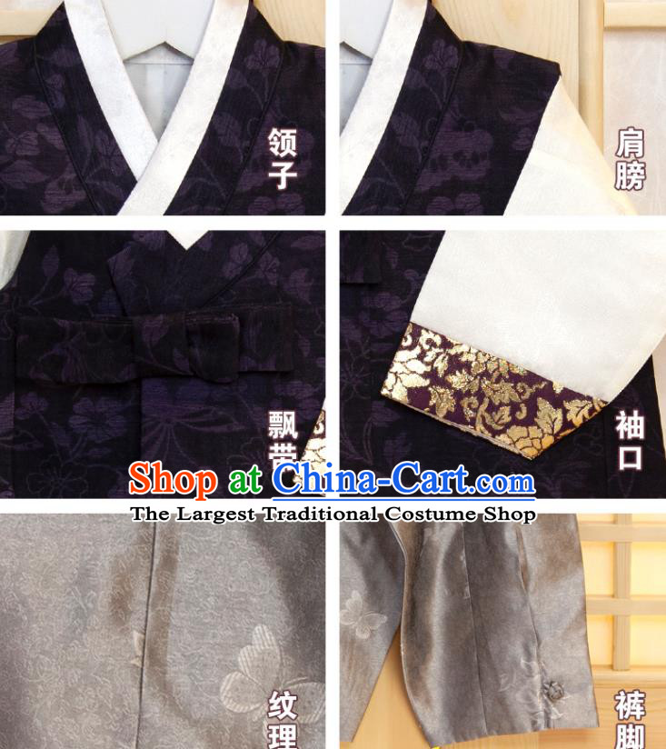Korean Boys Prince Birthday Fashion Costumes Korea Traditional Hanbok Clothing Children Garment Black Vest White Shirt and Grey Pants
