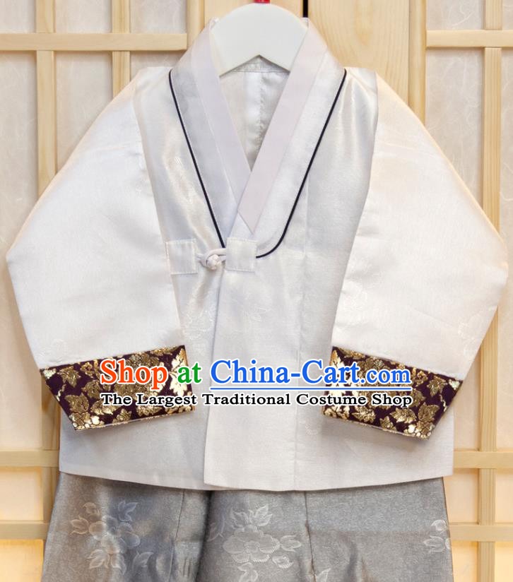 Korea Hanbok Clothing Korean Children Blue Vest White Shirt and Grey Pants Traditional Garment Costumes Boys Prince Birthday Fashion