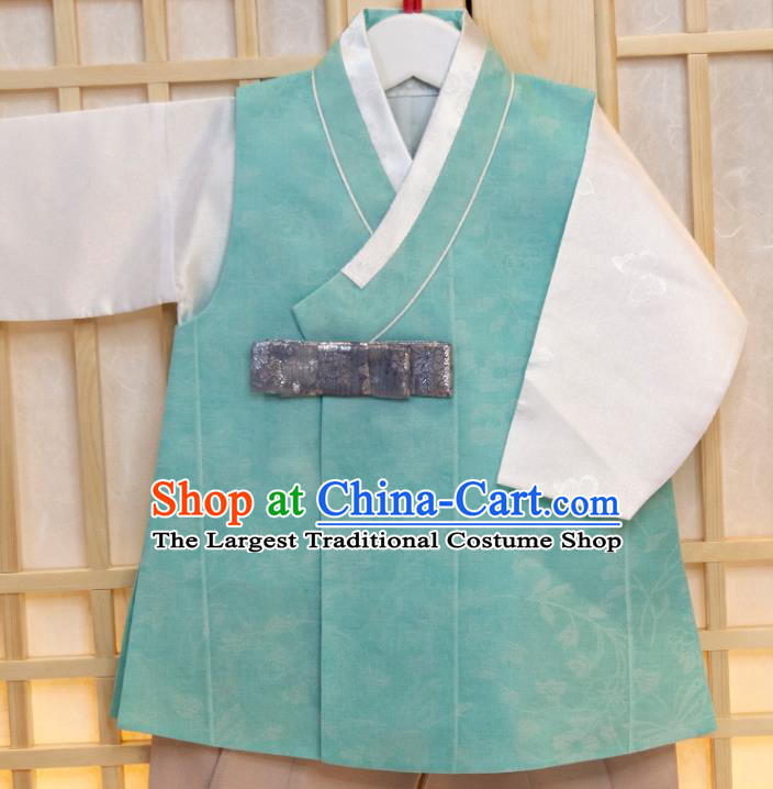 Korea Boys Prince Birthday Hanbok Costumes Traditional Fashion Clothing Korean Children Garment Green Vest White Shirt and Khaki Pants
