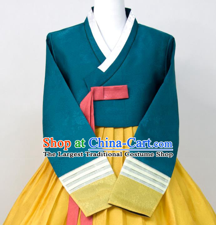 Korea Celebration Fashion Costumes Classical Hanbok Blue and Yellow Dress Korean Traditional Wedding Mother Clothing