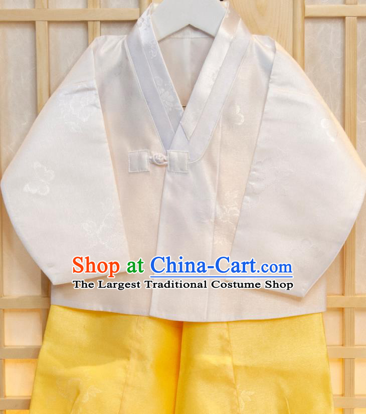 Korea Boys Prince Birthday Fashion Costumes Korean Traditional Hanbok Clothing Children Garment Navy Vest White Shirt and Yellow Pants