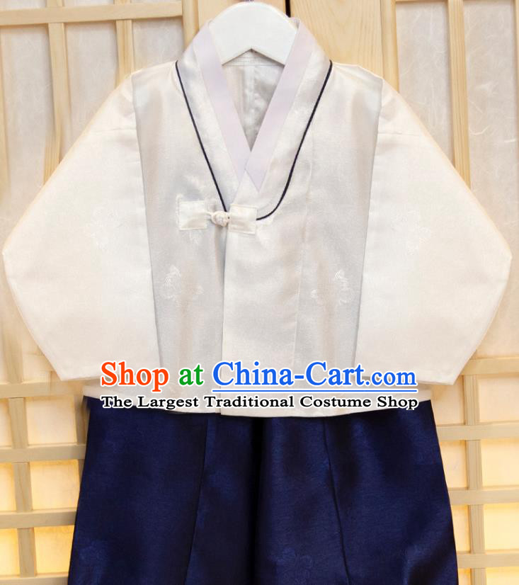 Korean Boys Prince Birthday Fashion Hanbok Clothing Children Black Vest White Shirt and Navy Pants Korea Traditional Garment Costumes