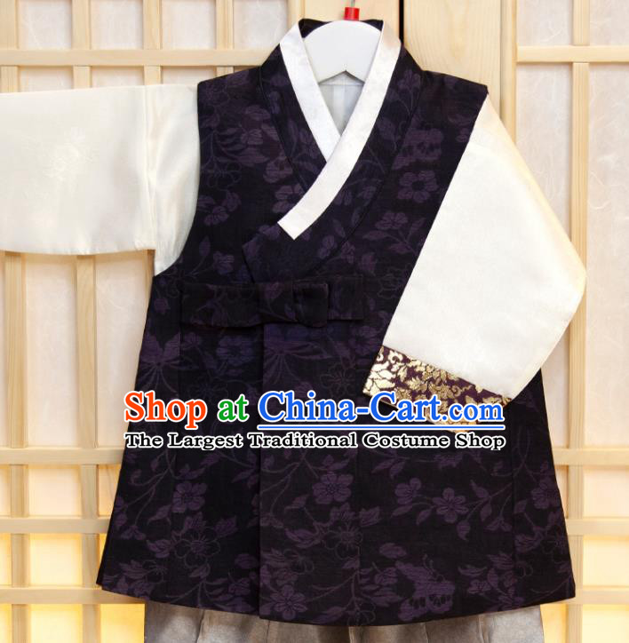 Korea Children Garment Black Vest White Shirt and Grey Pants Boys Prince Birthday Fashion Costumes Korean Traditional Hanbok Clothing