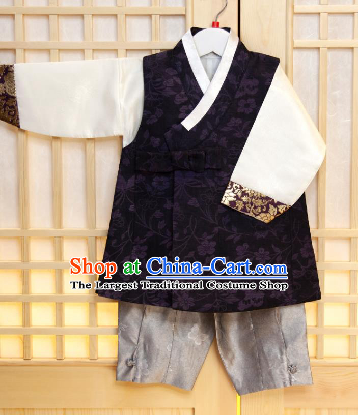 Korea Children Garment Black Vest White Shirt and Grey Pants Boys Prince Birthday Fashion Costumes Korean Traditional Hanbok Clothing