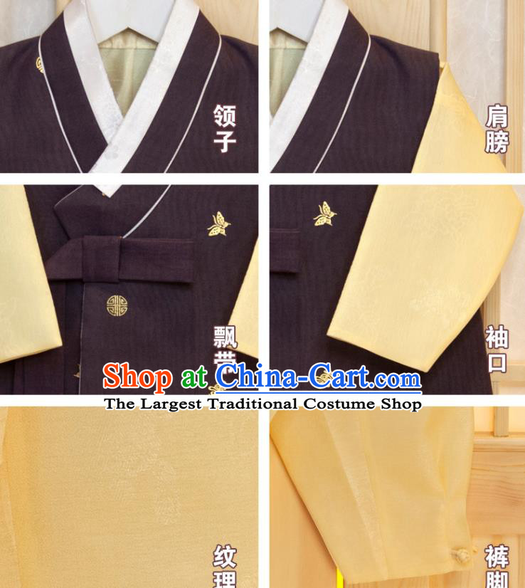 Korean Traditional Hanbok Clothing Korea Children Garment Purple Vest Yellow Shirt and Pants Boys Prince Birthday Fashion Costumes