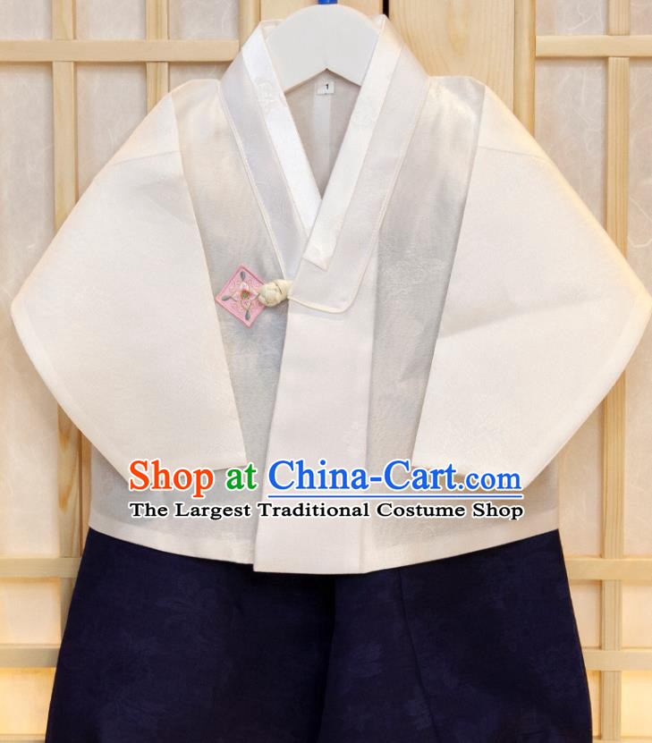 Korea Traditional Garment Costumes Hanbok Clothing Boys Prince Fashion Korean Children Festival Khaki Vest Beige Shirt and Navy Pants