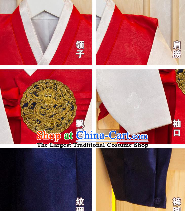Korea Children Red Vest White Shirt and Navy Pants Traditional Garment Costumes Korean Boys Prince Birthday Fashion Hanbok Clothing