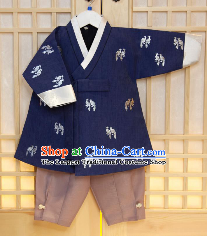 Korea Boys Prince Fashion Korean Children Festival Navy Shirt and Khaki Pants Traditional Garment Costumes Hanbok Clothing